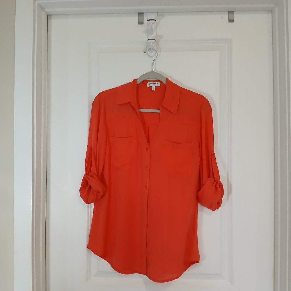 Express Portofino Shirt Women’s Medium Dark Orange Button Front Long Sleeve